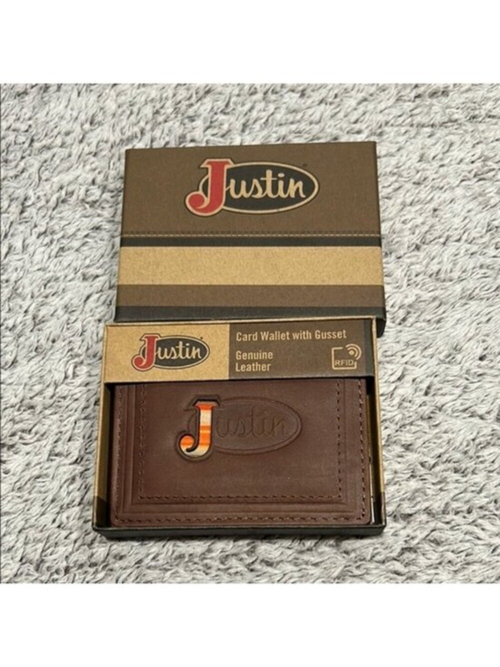 Justin Boots genuine leather CARD WALLET with Gusset men's new in box